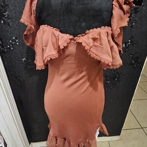 ASOS Ruffled Mini Dress in Terracotta